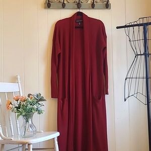 ELLEN TRACY Red Floor-Length Wool Sweater, Size Large